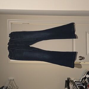 NWT dark blue high rise flare stretchy jeans